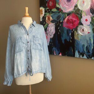 Jane + Delancey Chambray Button Down Shirt Tie Hem Lightweight Denim Top Size XL